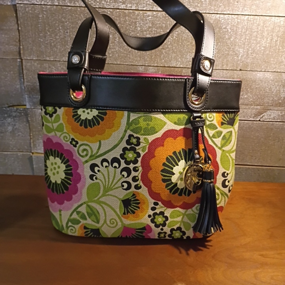 Spartina 449 Multicolor Floral Tote with Black Trim